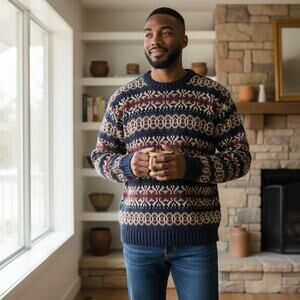 Vintage Eddie Bauer Knit Fair Isle Grandpa Sweater Nordic Crosby Mens XXL TALL